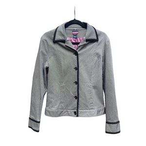 Mac & Jac |  Rayon & Nylon Tailored Blazer with Black Lace Ribbon Trim Accents